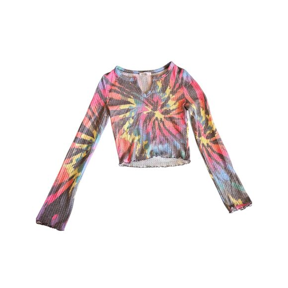 NWOT Girls Size Large Form Fitting Spiral Tie-Dye Ribbed CropTop By Sugar & Jade - Picture 3 of 4